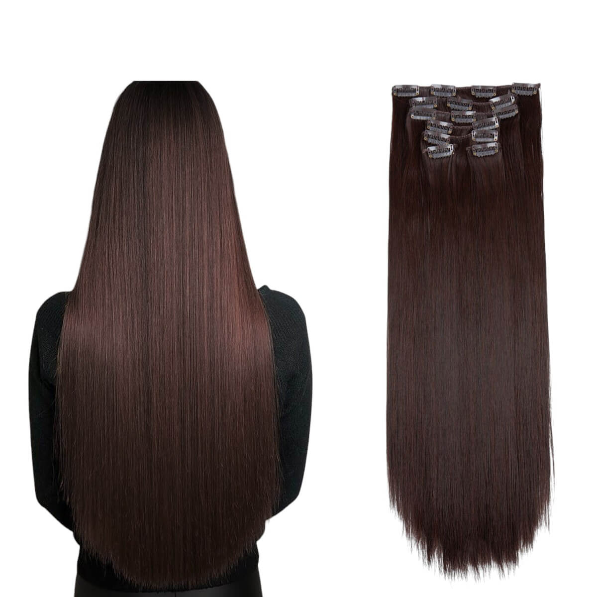Äkta Rakt Löshår – Clips-in Hårförlängning -12 delar och 56 cm Långt