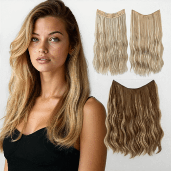 Lång, vågig clip-in hårförlängning med halo lina - Naturlig volym
