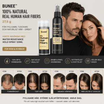 BUNEE 100% Natural Real Human Hair Fibers 27,5 g Keratin Plus 120 ml Holding Spray i Set