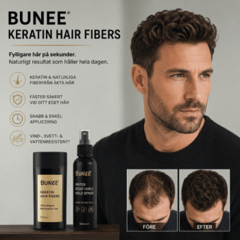 BUNEE 100% Natural Real Human Hair Fibers 27,5 g Keratin Plus 120 ml Holding Spray i Set