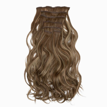 löshår med clips lockigt2. Vågigt Clip-in Löshår – Brun/askblond 10H24B#, 7 delar, 16 clips, 50 cm