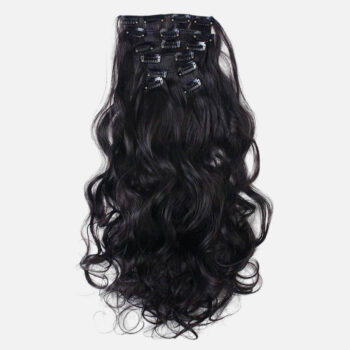 löshår med clips lockigt4. Vågigt Clip-in Löshår – Off Black 2#, 7 delar, 16 clips, 50 cm